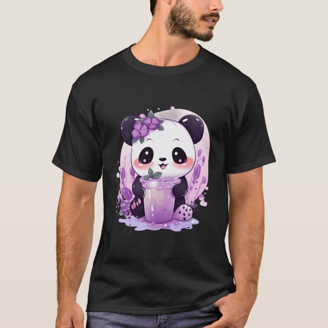 Otaku Kawaii Anime Panda Drinks Boba Tea Bubble T Shirt (Framsida)
