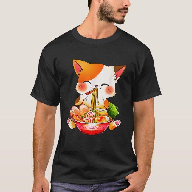 Otaku Lifestyle Threads Co Ramen Cat Anime Kawaii  T Shirt (Framsida)