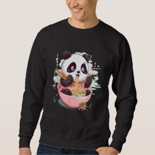 Otaku Panda Eat Japansk Ramen Noodles Lång Ärmad Tröja