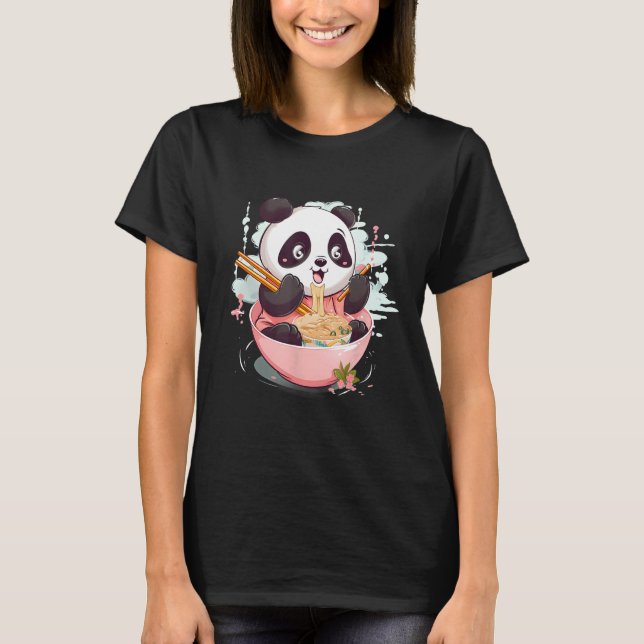 Otaku Panda Eat Japansk Ramen Noodles T Shirt (Framsida)