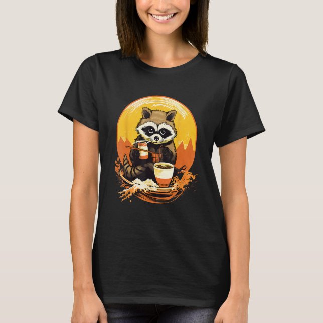 Otaku Raccoon Eat Japansk Food Ramen Noodles 2 T Shirt (Framsida)