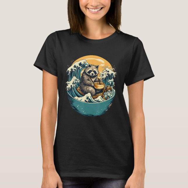 Otaku Raccoon Eat Japansk Food Ramen Noodles 6 T Shirt (Framsida)