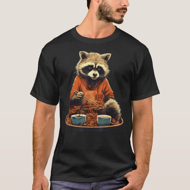 Otaku Raccoon Eat Japansk Food Ramen Noodles T Shirt (Framsida)