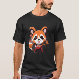 Otaku Red Panda Eat Ramen Noodles Cherry Blommar T Shirt