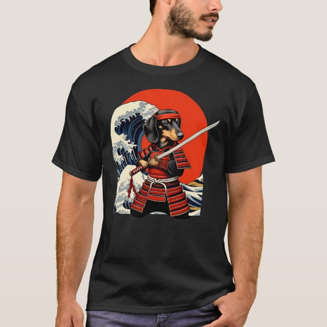 Otaku Weiner Dachshund Dog Samurai T Shirt (Framsida)