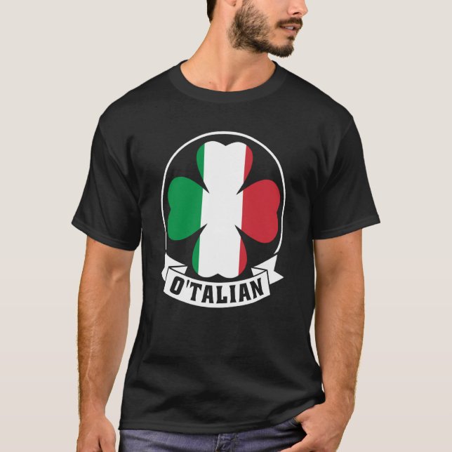 O'Talian Saint Patrick With Irish & Italia Flag on T Shirt (Framsida)