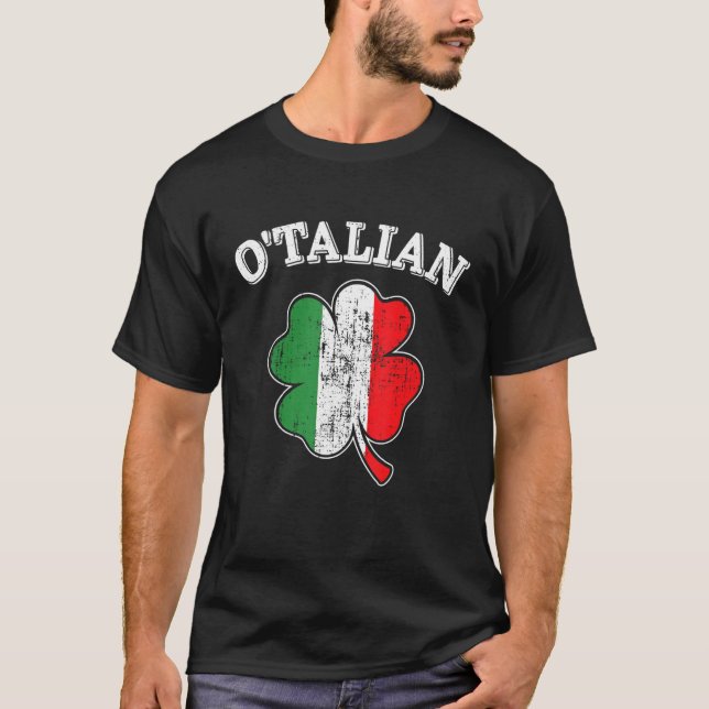 O'talian shamrock and italy flag for italian St Pa T Shirt (Framsida)