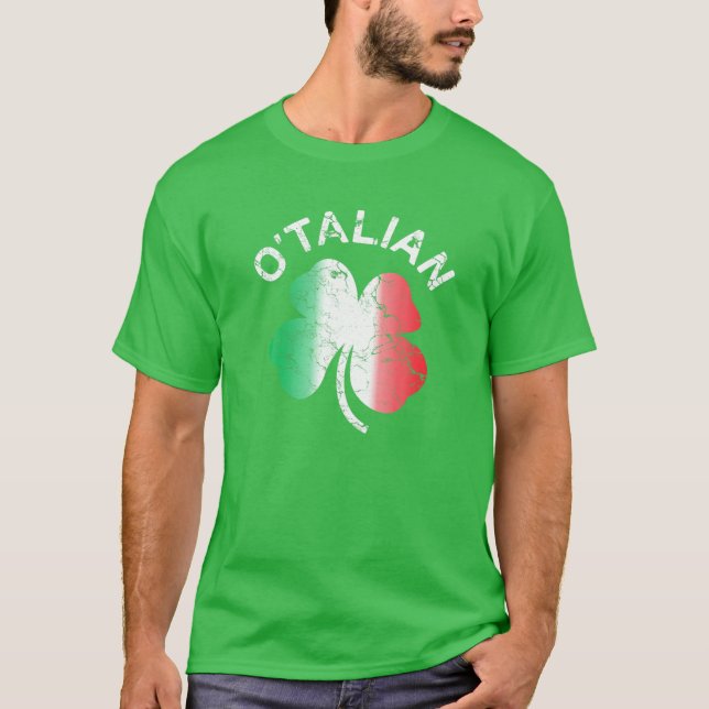 O'Talian St Patrick Shamrock Italien Flagga Shirt T Shirt (Framsida)