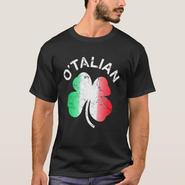 O'talian St Patrick Shamrock Italien Flagga T Shirt (Framsida)