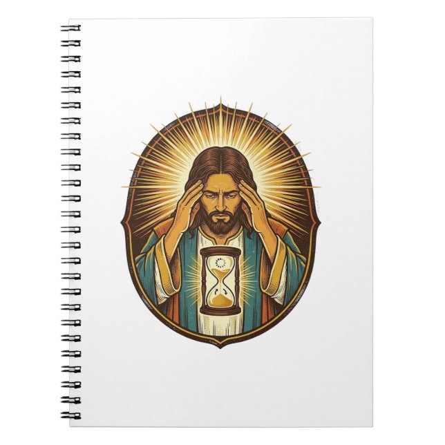 Otålig Jesus Laddar Timglas Långsam Internet Te Anteckningsbok (Framsidan)