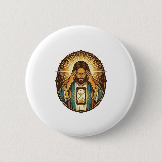 Otålig Jesus Laddar Timglas Långsam Internet Te Knapp (Framsida)