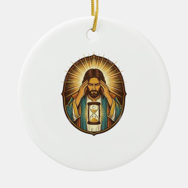 Otåliga Jesus Laddar Timglas Långsam Internet Te Julgransprydnad Keramik (Framsidan)