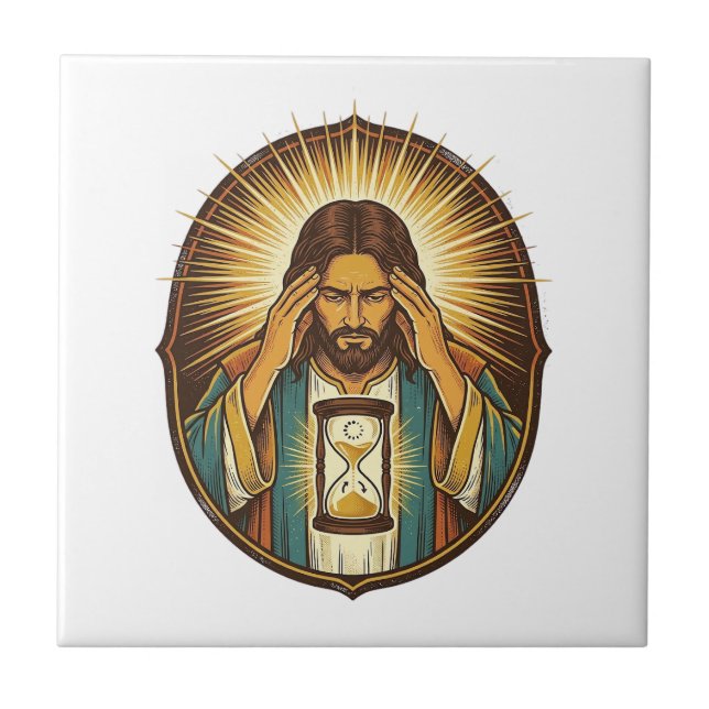 Otåliga Jesus Laddar Timglas Långsam Internet Te Kakelplatta (Framsidan)