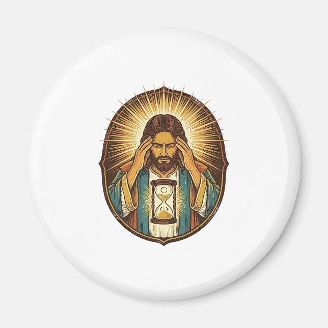 Otåliga Jesus Laddar Timglas Långsam Internet Te Magnet (Framsidan)