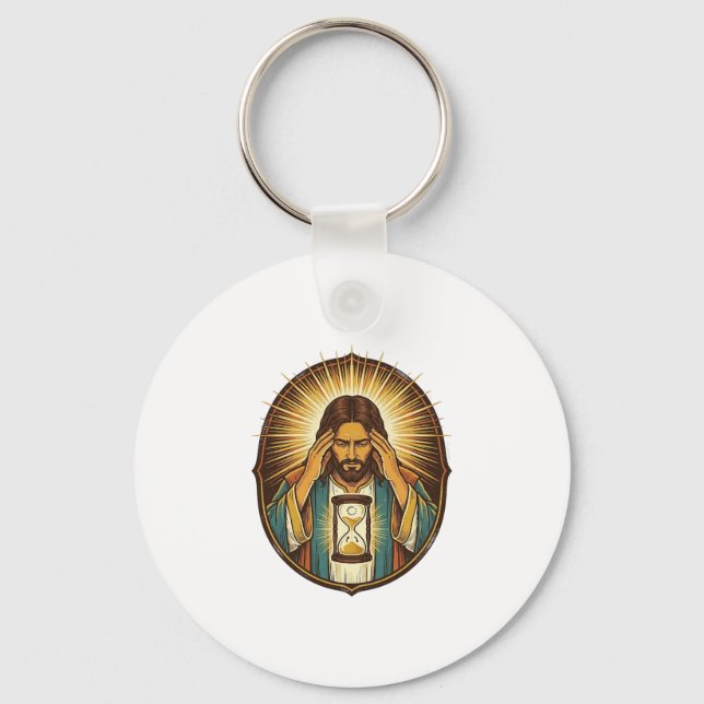 Otåliga Jesus Laddar Timglas Långsam Internet Te Nyckelring (Framsida)