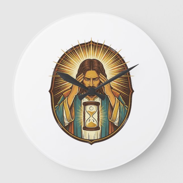 Otåliga Jesus Laddar Timglas Långsam Internet Te Stor Klocka (Framsida)