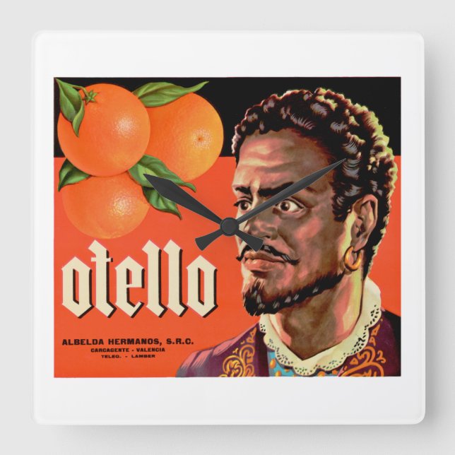 Otello Orange Label Fyrkantig Klocka (Framsida)