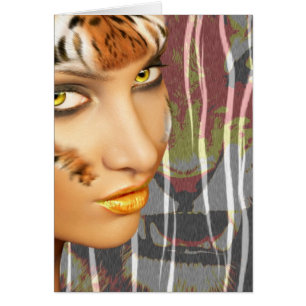 Otherkin Tiger Female Therian-konst, bedövning Hälsningskort
