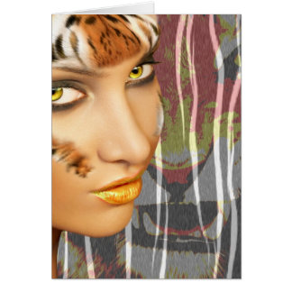 Otherkin Tiger Female Therian-konst, bedövning Hälsningskort