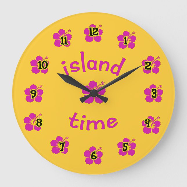 Ötid! Hibiscus Motif Wall Clock Stor Klocka (Framsida)