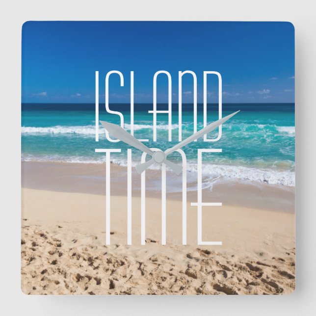 Ötid Tropical Beach Turcos Vatten Fyrkantig Klocka (Framsida)