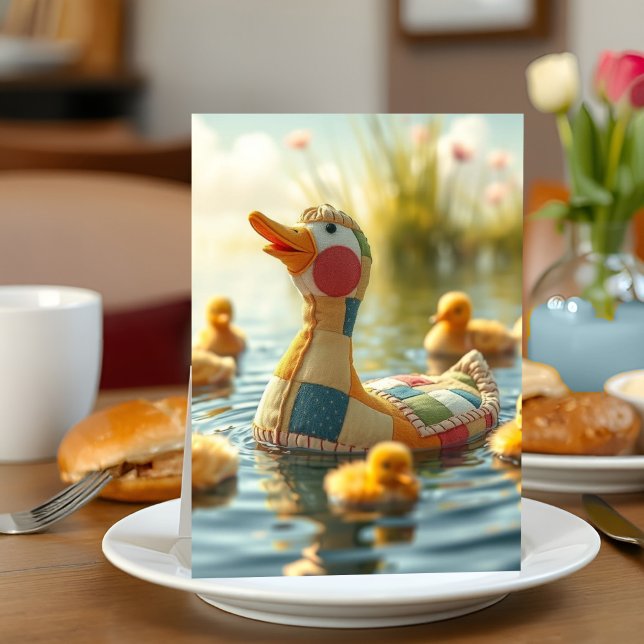 Otillåtet plush Leksak Anka New Mamma Sweet Mors d Kort (Heartwarming Mother's Day card featuring a plushie mama duck paddling joyfully among real ducklings.)