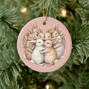 Otillgängliga bunnier i en Mysigt Pastel Hug Illus Julgransprydnad Keramik