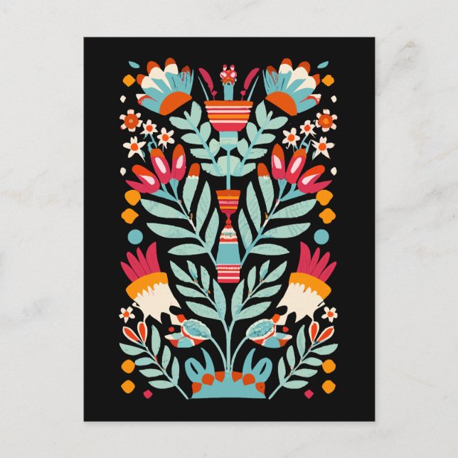 Otomi Blommönster Mexikansk Blommig Konst Vykort (Framsida)