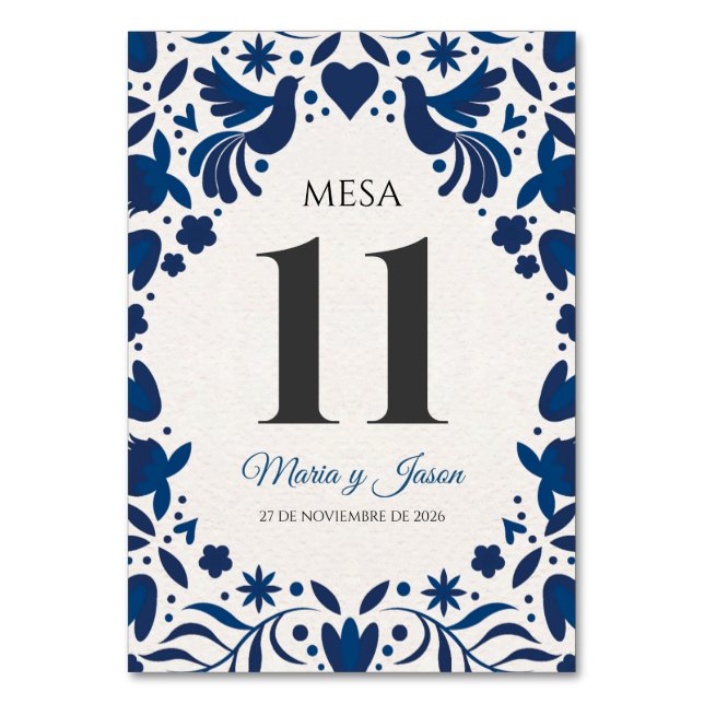 Otomi Blue Floral Elegant Fiesta Spanish Wedding Bordsnummer (Framsidan)