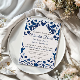 Otomi Blue Floral Elegant Fiesta Spanish Wedding Inbjudningar