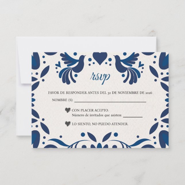 Otomi Blue Floral Elegant Fiesta Spanish Wedding OSA Kort (Framsida)