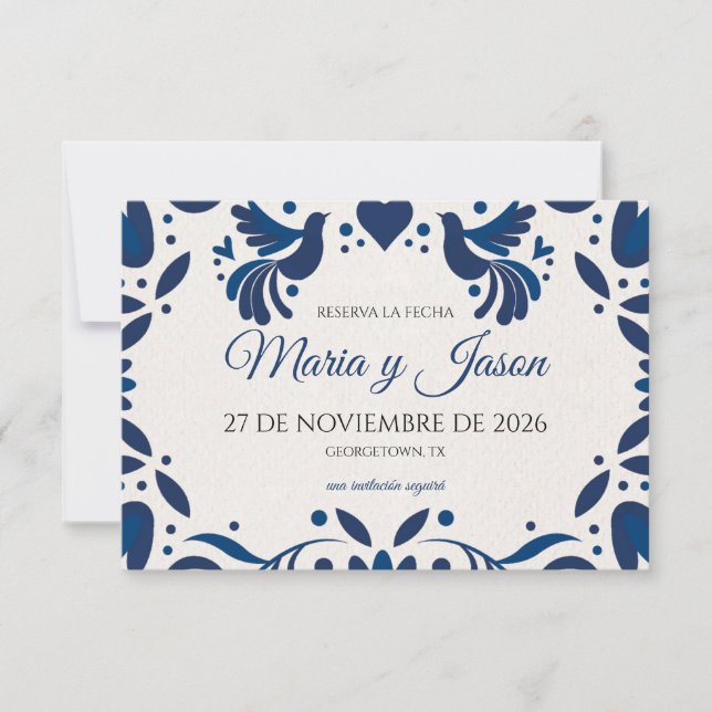 Otomi Blue Floral Elegant Fiesta Spanish Wedding Spara Datumet (Framsida)