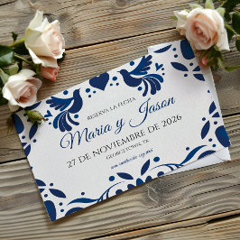 Otomi Blue Floral Elegant Fiesta Spanish Wedding Spara Datumet