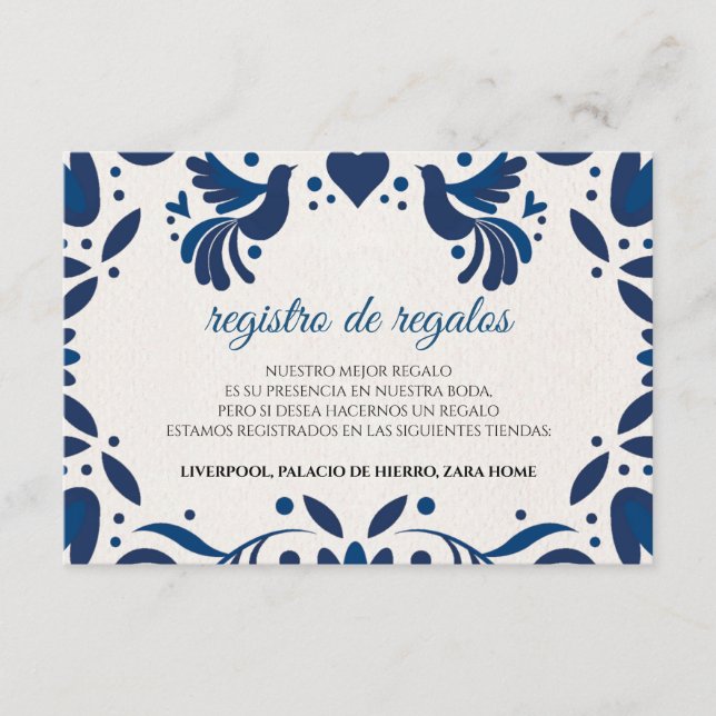 Otomi Blue Floral Elegant Fiesta Spanish Wedding Tilläggskort (Framsida)