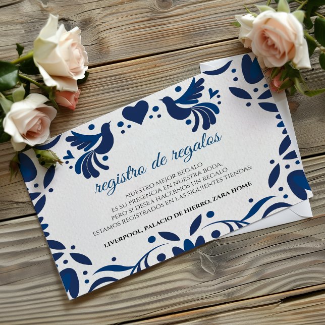 Otomi Blue Floral Elegant Fiesta Spanish Wedding Tilläggskort (Otomi Blue Floral Elegant Fiesta Spanish Wedding Enclosure Card)
