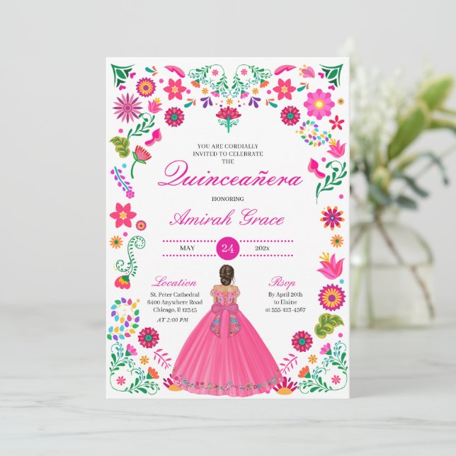 Otomi Embroidery Princess Quinceañera-inbjudan Inbjudningar (Stående Fram)