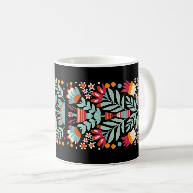 Otomi Flower Mönster Mexican Blommigt Art Kaffemugg (Framsida höger)
