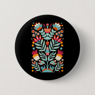 Otomi Flower Mönster Mexican Blommigt Art Knapp