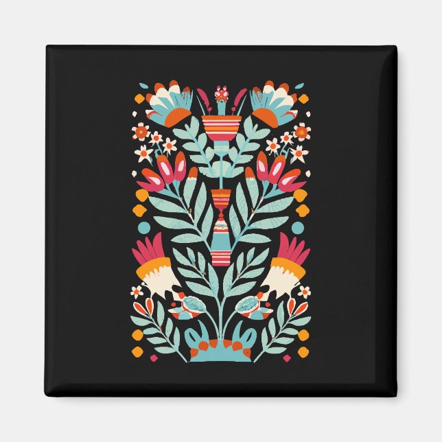 Otomi Flower Mönster Mexican Blommigt Art Magnet (Framsidan)
