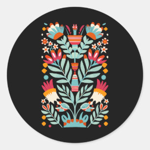 Otomi Flower Mönster Mexican Blommigt Art Runt Klistermärke