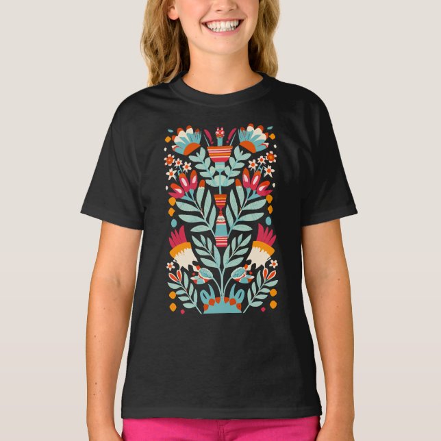 Otomi Flower Mönster Mexican Blommigt Art T Shirt (Framsida)