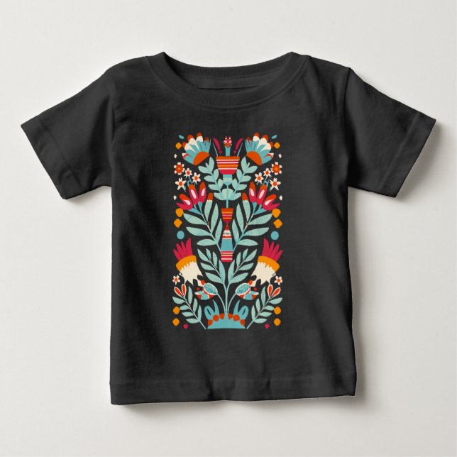 Otomi Flower Mönster Mexican Blommigt Art T Shirt (Framsida)