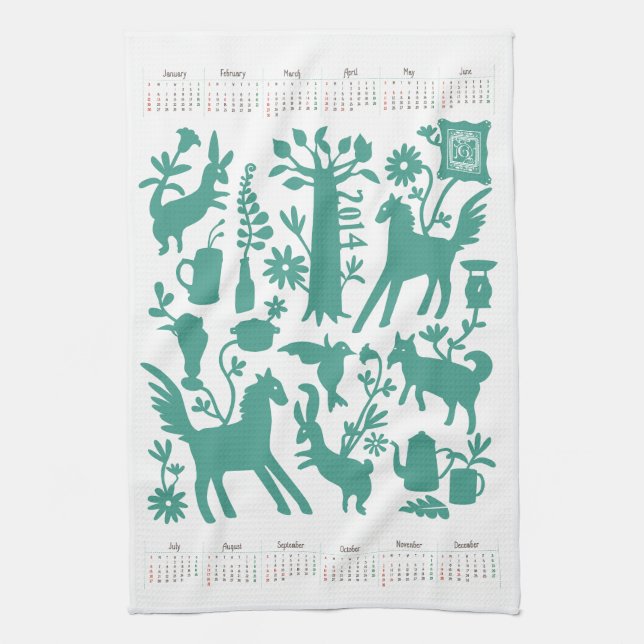 Otomi kökshandduk med 2014 japanska kalender 2 (Vertikal)