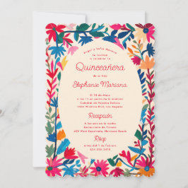 Otomi Mexican Embroidery Bold Colorful Quinceañera Inbjudningar