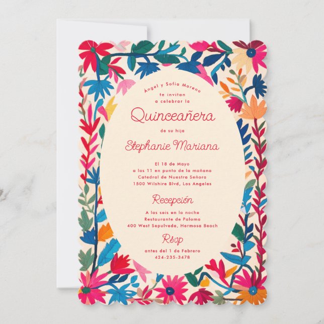 Otomi Mexican Embroidery Bold Colorful Quinceañera Inbjudningar (Framsida)