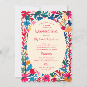 Otomi Mexican Embroidery Bold Colorful Quinceañera Inbjudningar