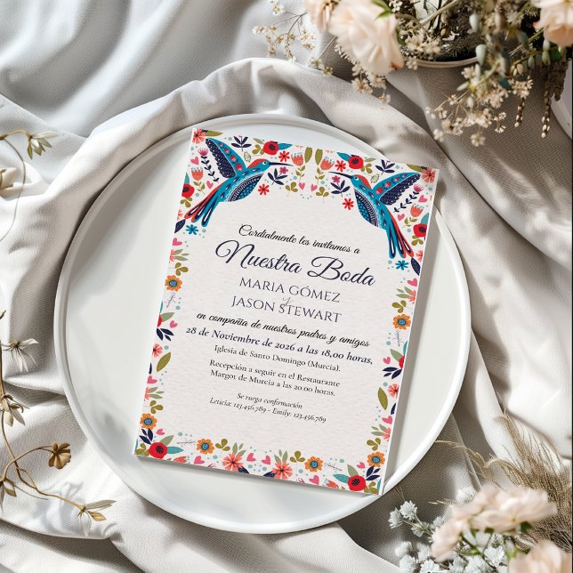 Otomi Tenangos Färgglada Blommiga Spanska Bröllop Inbjudningar (Otomi Tenangos Colorful Floral Spanish Wedding Invitation)