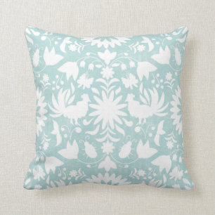Otomi tryck, Aqua & vitBoho dekorativ kudde
