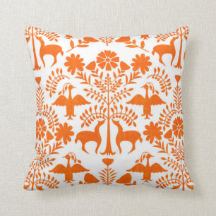 Otomi tryck, boho kastkudde vit & orange kudde