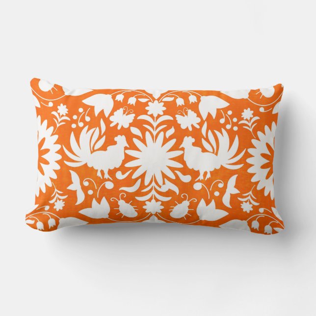 Otomi tryck-, orange- & vitBoho dekorativ kudde (Framsida)